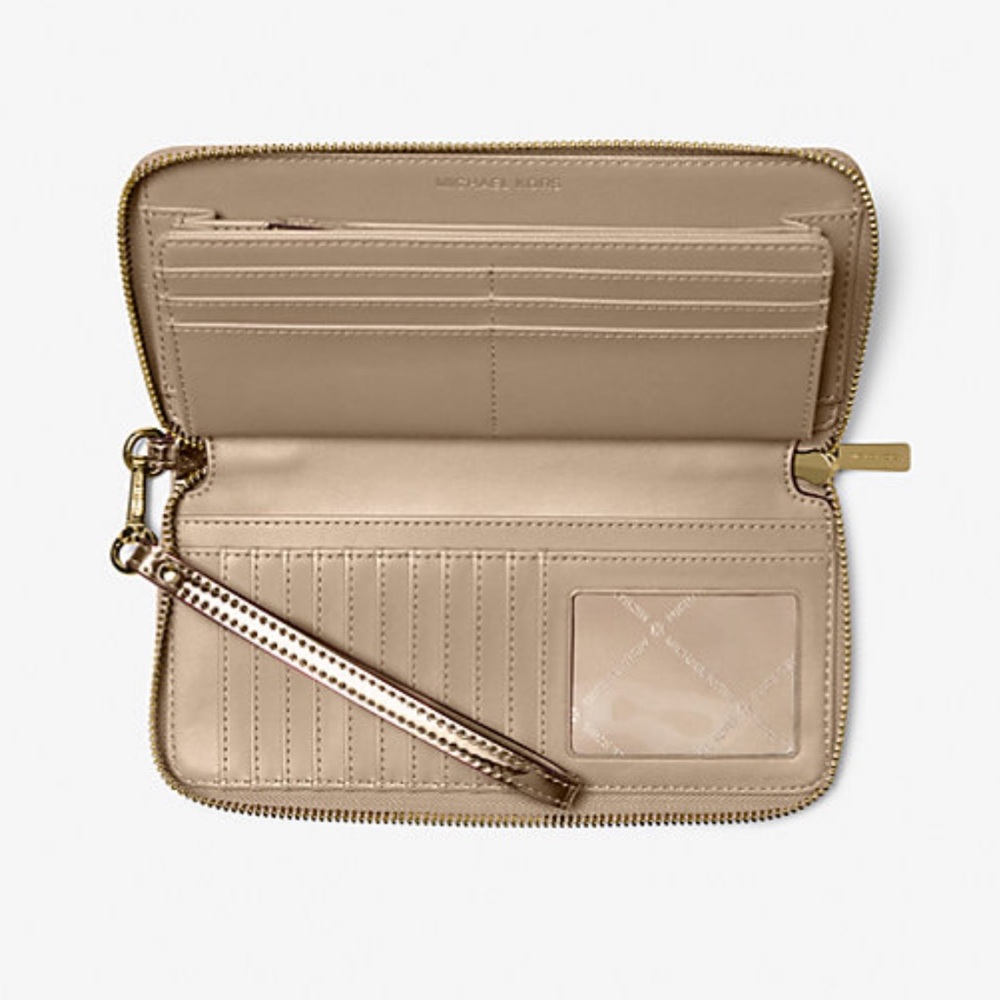 MICHAEL KORS Jet Set Lg Metallic Logo Debossed Continental Wallet Wristlet Phone - Picture 3 of 16